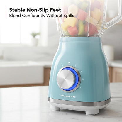 Liquidificador OVENTE Azul Claro 550W Jarra de Vidro 1,5L 4 Velocidades 110V