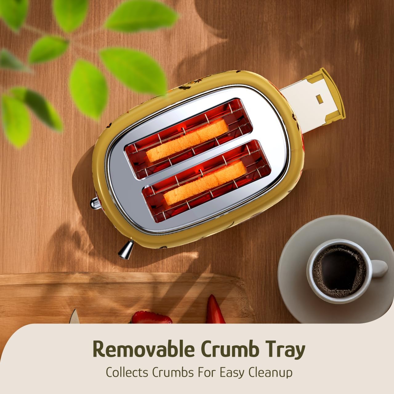 Torradeira Hazel Quinn X Eduardo Recife Floral Retro 2 Fatias 850W 6 Níveis 3 Funções Bandeja Removível Slots Largos Inox 110V