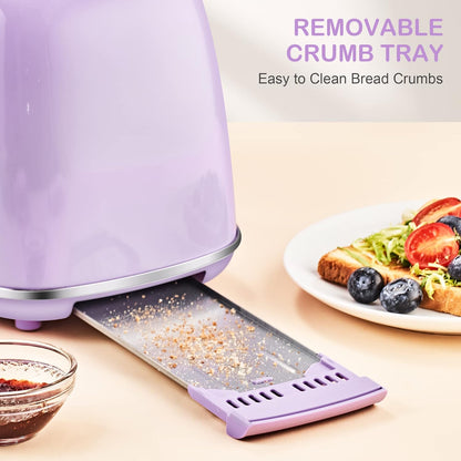 Torradeira 2 Fatias Roter Mond Retro Inox Roxo Lavanda, 6 Níveis, Funções Bagel, Descongelar, Cancelar, Slots Largos, 825W, 110V