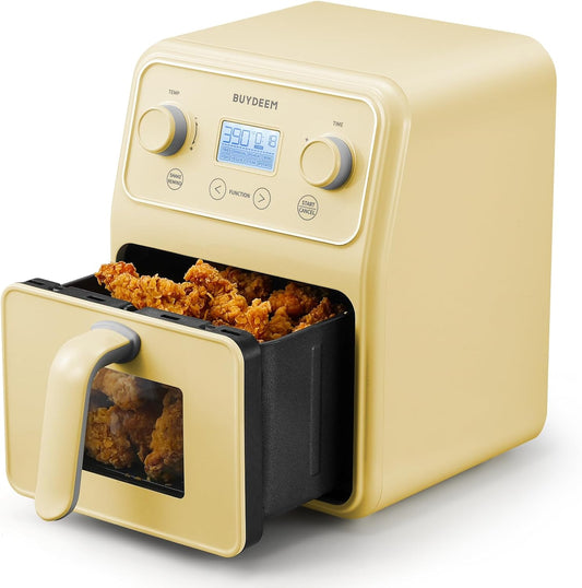 Air Fryer 8 em 1 BUYDEEM F51 Amarelo Inox com Visor LCD, Timer, Shake Reminder, 4,0 L, 110 V