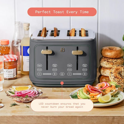 Torradeira elétrica de pão 4 fatias Beautiful Cinza, 1800W, slots extralargos, display touch, funções bagel e congelados, aço inox, 110V