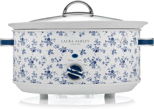 Panela Elétrica Slow Cooker Laura Ashley 6,4L Inox Branco com Estampa Floral 3 Temperaturas Cuba Cerâmica VQ-SLWC6L-LACR-US 110V