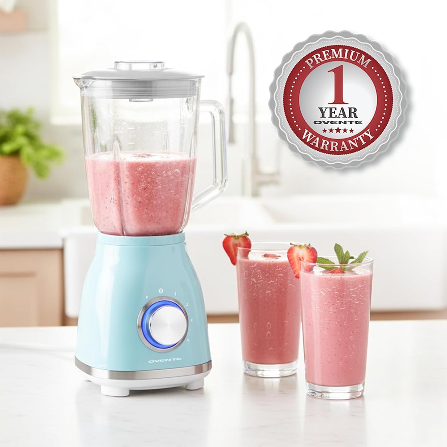 Liquidificador OVENTE Azul Claro 550W Jarra de Vidro 1,5L 4 Velocidades 110V