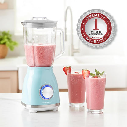 Liquidificador OVENTE Azul Claro 550W Jarra de Vidro 1,5L 4 Velocidades 110V