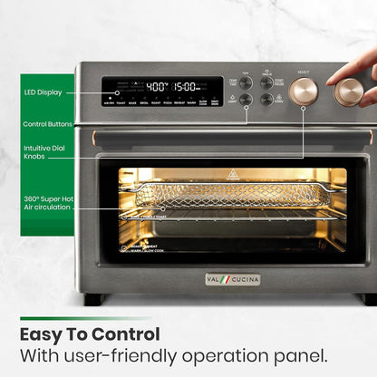 Forno Elétrico de Bancada Air Fryer Toaster Oven 10 em 1 VAL CUCINA TA25-GB3 Preto Fosco Inox, 26,3 L, Infravermelho, 1750 W, 110 V