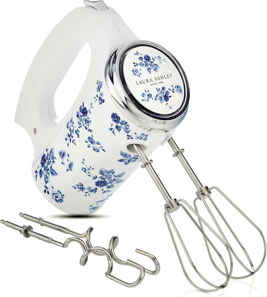 Batedeira de Mão Laura Ashley 200W Branco com Estampa Floral China Rose, 5 Velocidades Turbo Inox VQ-SBSMR57-LACR-US 110V