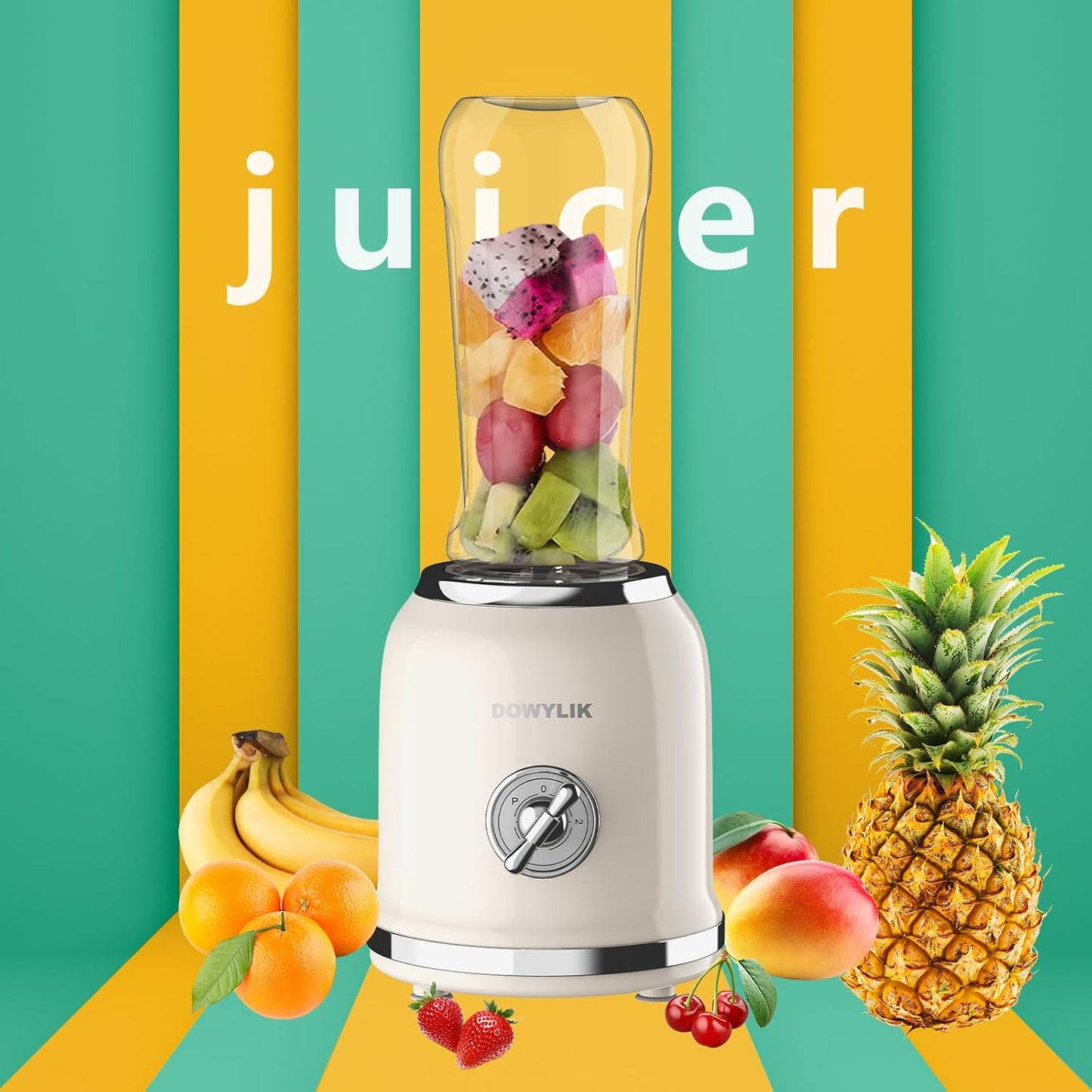 Liquidificador Pessoal Retrô DOWYLIK Creme 300W Copos Portáteis 600 ml 110V