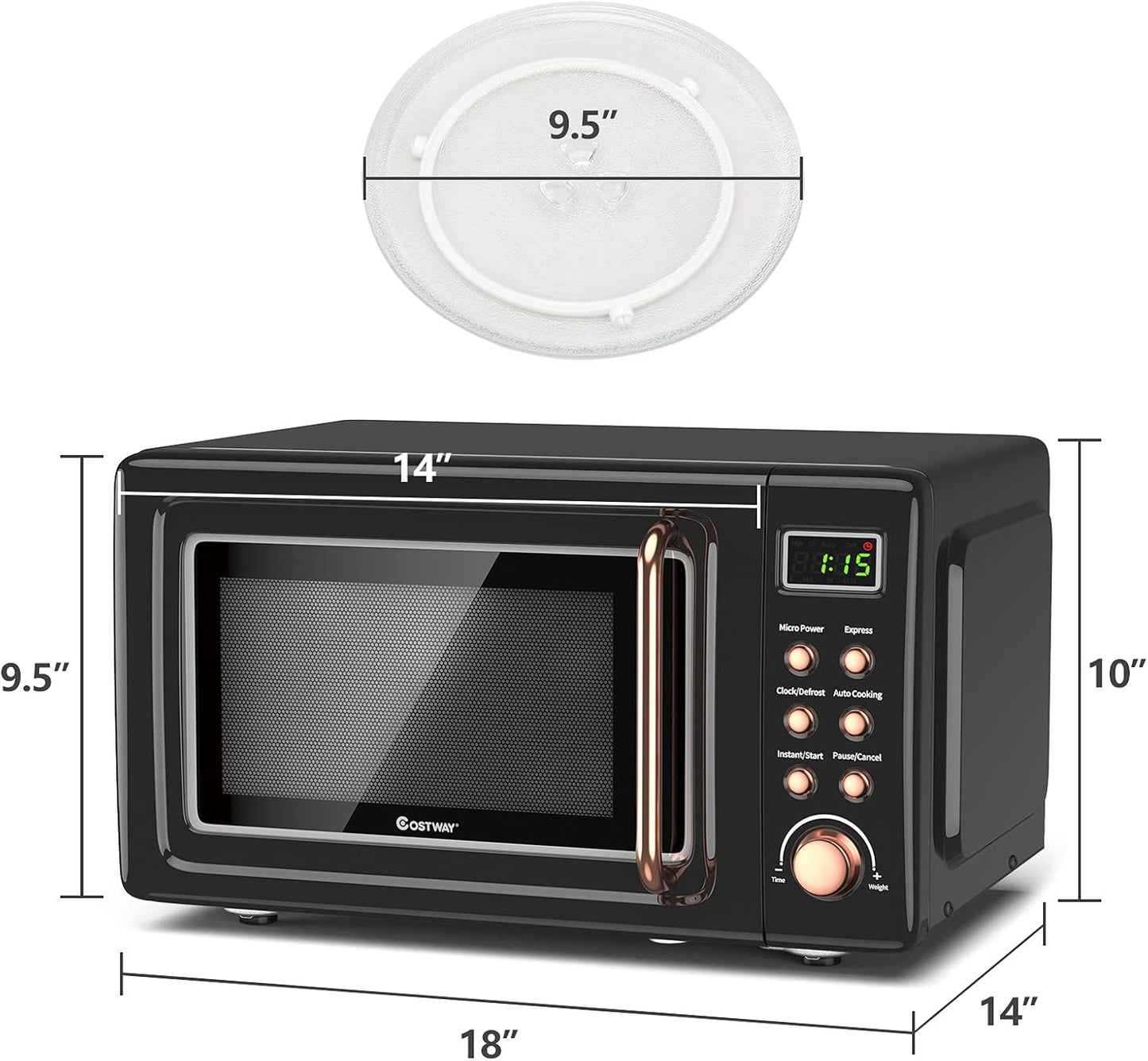 Forno Micro-ondas Retrô de Bancada COSTWAY Dourado 20L 700W 5 Níveis 110V