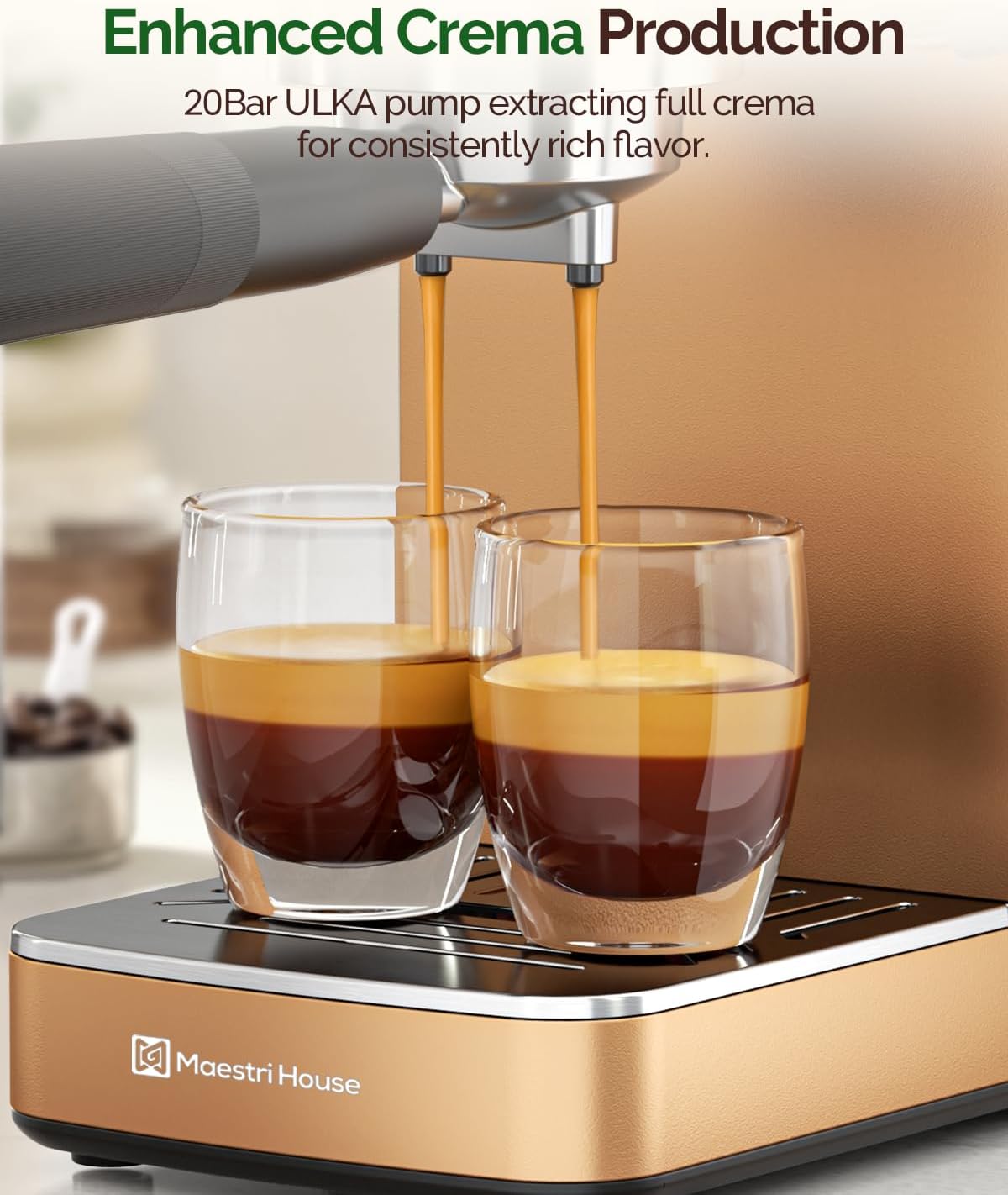 Máquina de Café Espresso Maestri House Rose Golden, 20 Bar ULKA, Vaporizador, Flowmeter, Reservatório 1,3L, Inox, 110V