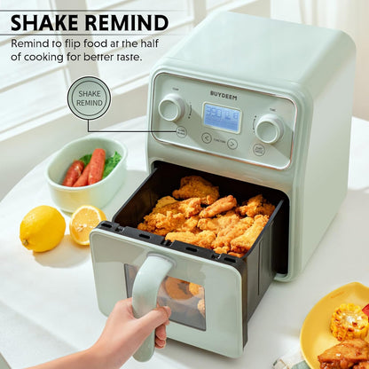 Air Fryer 8 em 1 BUYDEEM F51 Verde Cozy Inox com Visor LCD, Timer, Shake Reminder, 4,0 L, 110 V