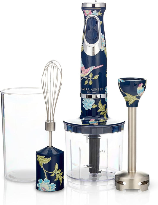 Mixer de Imersão 4 em 1 Laura Ashley 150W Azul Marinho Elveden, 2 Velocidades, Inox, Batedor, Copo Medidor 300ml, VQ-SBHB219-LAEN-US 110V