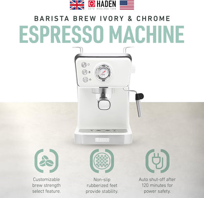 Máquina de Espresso Semi-Automática HADEN Barista Brew, Aço Inoxidável, Ivory & Cobre, 20 Bar, Vaporizador de Leite, Reservatório 1,5L, 110V