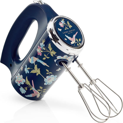 Batedeira de Mão Laura Ashley 200W Azul Marinho com Estampa Floral Elveden, 5 Velocidades Turbo Inox VQ-SBSMR57-LAEN-US 110V
