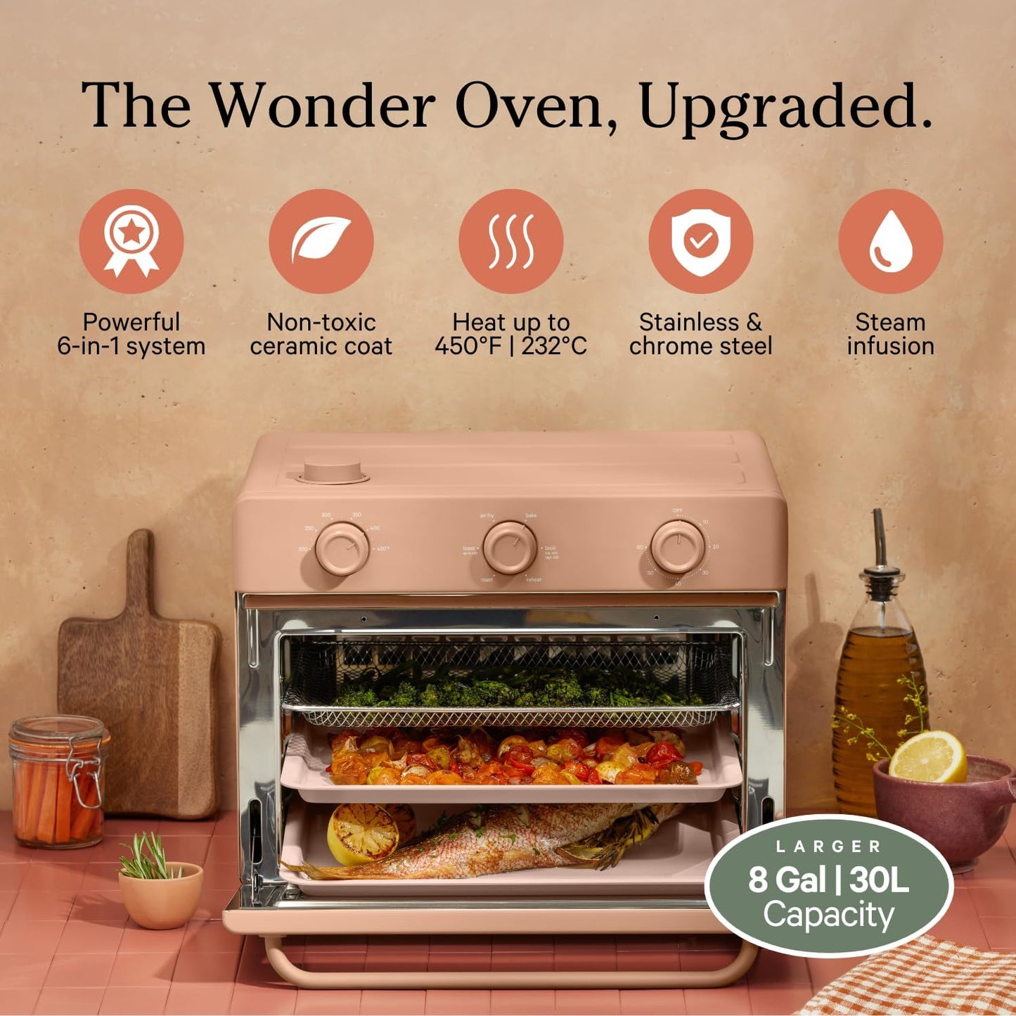 Forno Air Fryer de Bancada 6 em 1 Our Place Large Wonder Oven Spice, 30 L, Inox, Infusão de Vapor, 1700 W, 110 V