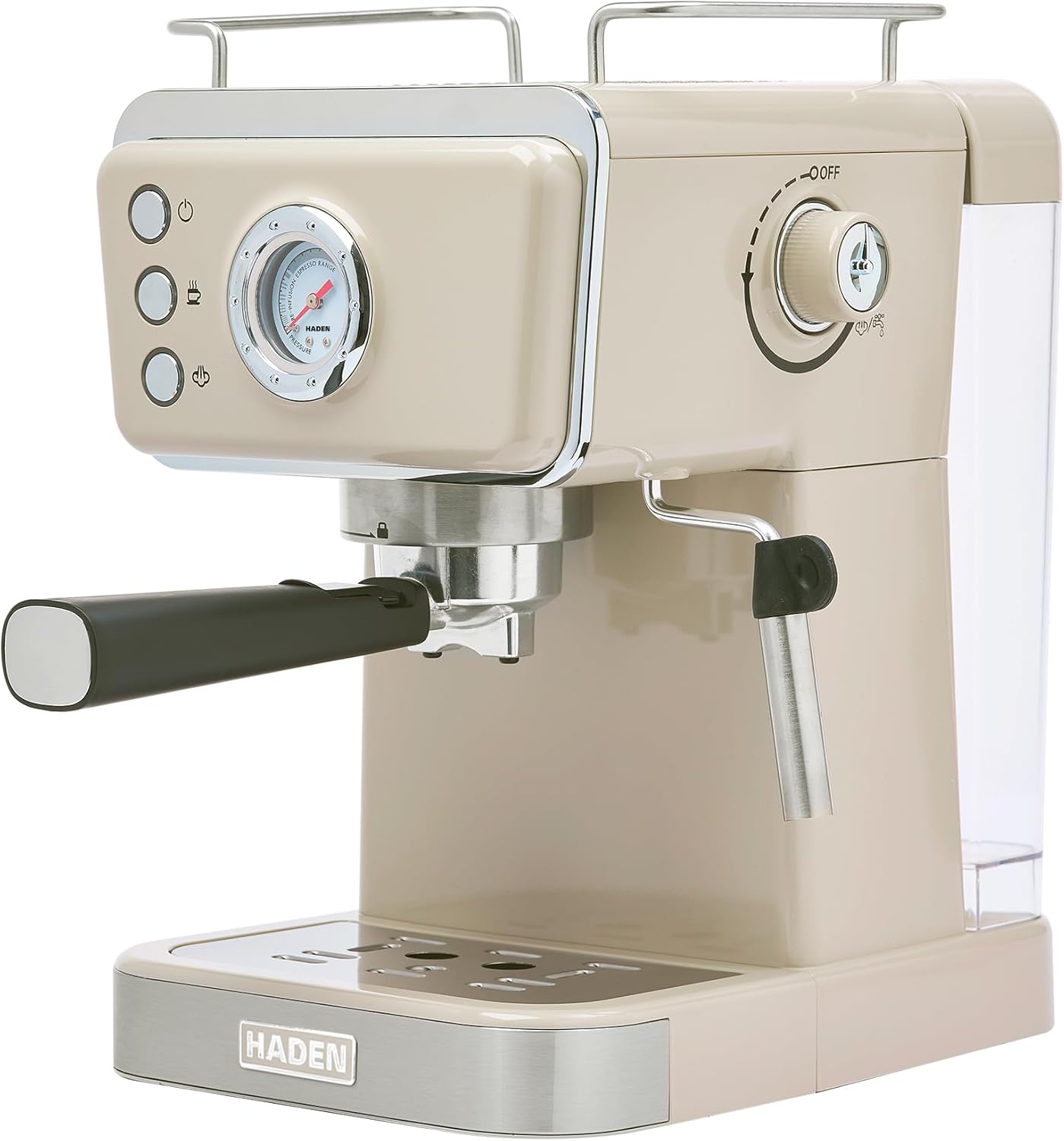 Máquina de Espresso Semi-Automática HADEN Barista Brew, Aço Inoxidável, Putty & Cobre, 20 Bar, Vaporizador de Leite, Reservatório 1,5L, 110V