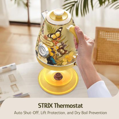 Chaleira Elétrica Hazel Quinn X Eduardo Recife Floral Retro 1,7L 1200W Inox 304 Termômetro Auto Desligamento Fervura Rápida 110V