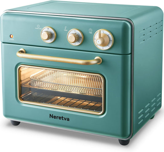 Forno Air Fryer Neretva 21L Verde, 6 em 1, Convecção Rápida, Inox BPA Free, 5 Fatias, 1500W, Timer, Função Descongelar, Enamel, 110V