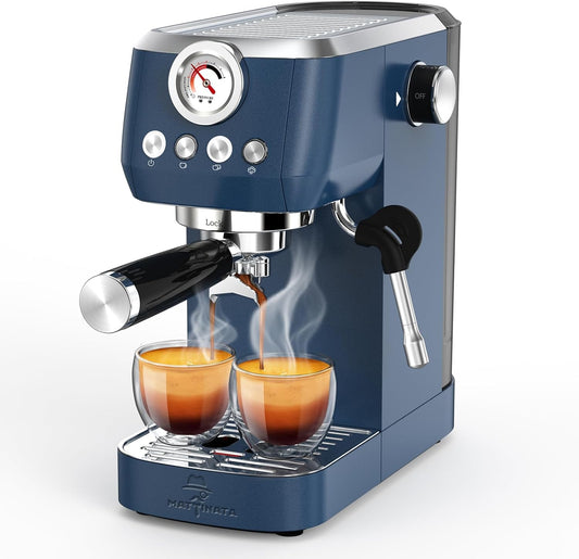 Máquina de Café Espresso MAttinata Azul, 20 Bar, Vaporizador Profissional, Reservatório Removível 1,45L, 110V