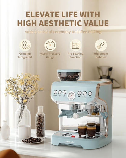 Cafeteira Espresso Amaste 15 Bar com Moinho Integrado, Vaporizador, 2L Azul, Kit Barista, Pre-Infusão, AC-517EA 110V