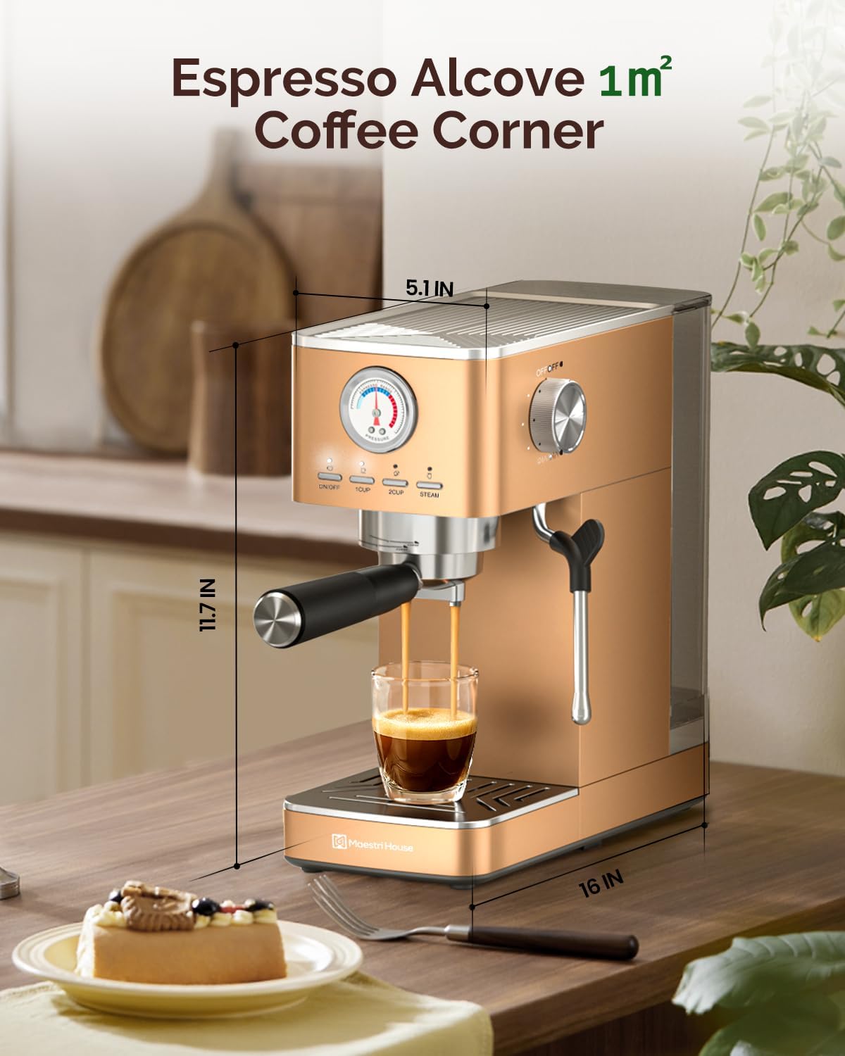 Máquina de Café Espresso Maestri House Rose Golden, 20 Bar ULKA, Vaporizador, Flowmeter, Reservatório 1,3L, Inox, 110V