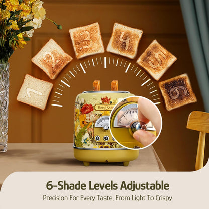 Torradeira Hazel Quinn X Eduardo Recife Floral Retro 2 Fatias 850W 6 Níveis 3 Funções Bandeja Removível Slots Largos Inox 110V