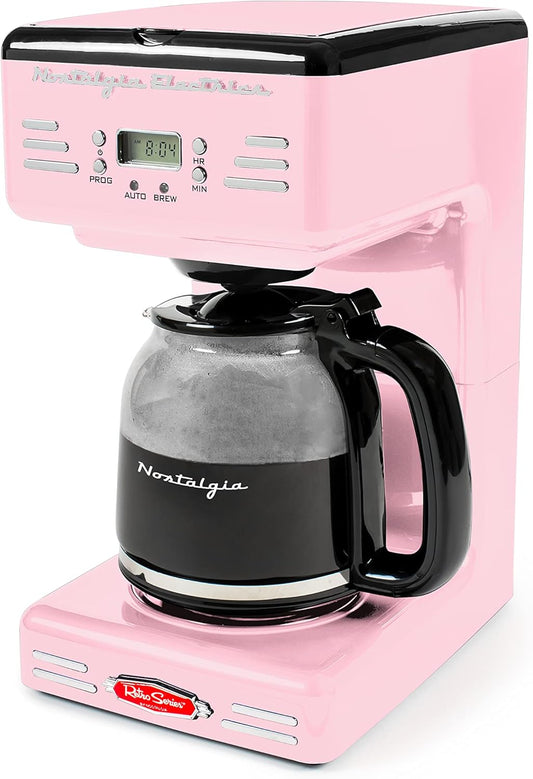 Cafeteira Elétrica 12 Xícaras Nostalgia Retro Rosa Display LED, Programável, Função Pausa, Desligamento Automático, 1000W, 110V