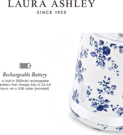 Mini Liquidificador Portátil Laura Ashley 450ml USB Recarregável China Rose, 100W, 6 Lâminas Inox, Garrafa para Smoothies, Viagem, Academia