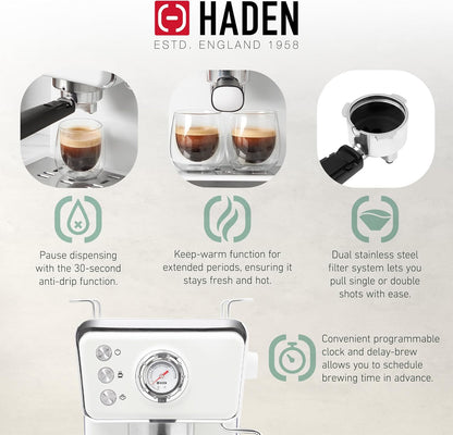 Máquina de Espresso Semi-Automática HADEN Barista Brew, Aço Inoxidável, Ivory & Cobre, 20 Bar, Vaporizador de Leite, Reservatório 1,5L, 110V