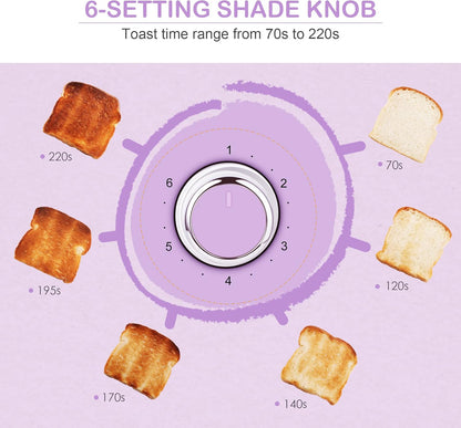 Torradeira 2 Fatias Roter Mond Retro Inox Roxo Lavanda, 6 Níveis, Funções Bagel, Descongelar, Cancelar, Slots Largos, 825W, 110V