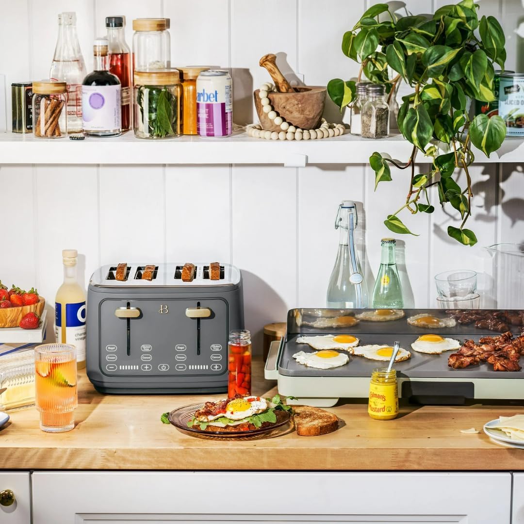 Torradeira elétrica de pão 4 fatias Beautiful Cinza, 1800W, slots extralargos, display touch, funções bagel e congelados, aço inox, 110V