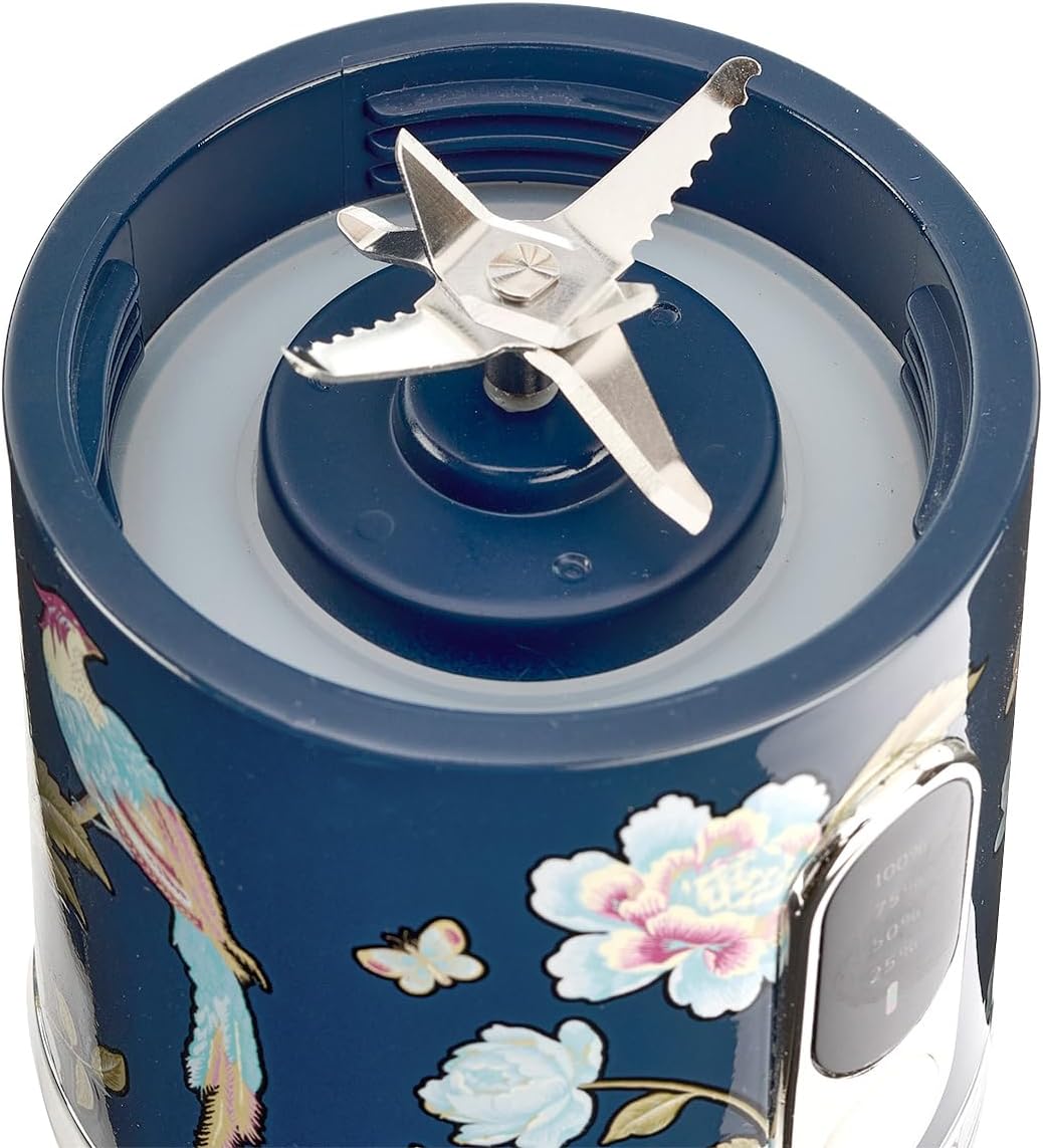 Mini Liquidificador Portátil Laura Ashley 450ml USB Elveden Navy, 100W, 6 Lâminas Inox, Smoothie, Academia, Viagem, Garrafa Tampa Rosqueada