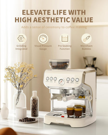 Cafeteira Espresso Amaste 15 Bar com Moinho Integrado, Vaporizador, 2L Branco, Kit Barista, Pre-Infusão, AC-517EA 110V