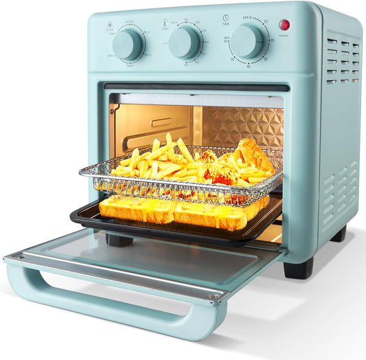 Forno Elétrico e Air Fryer Novaspark 16L Azul Sky, Convecção, Bancada, 4 Fatias ou Pizza 9", 8 Funções, Inox, Termostato Ajustável, 1200W, 110V
