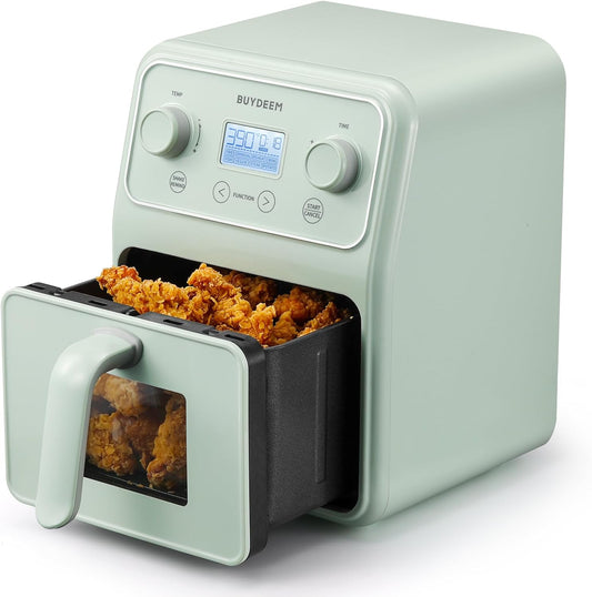 Air Fryer 8 em 1 BUYDEEM F51 Verde Cozy Inox com Visor LCD, Timer, Shake Reminder, 4,0 L, 110 V