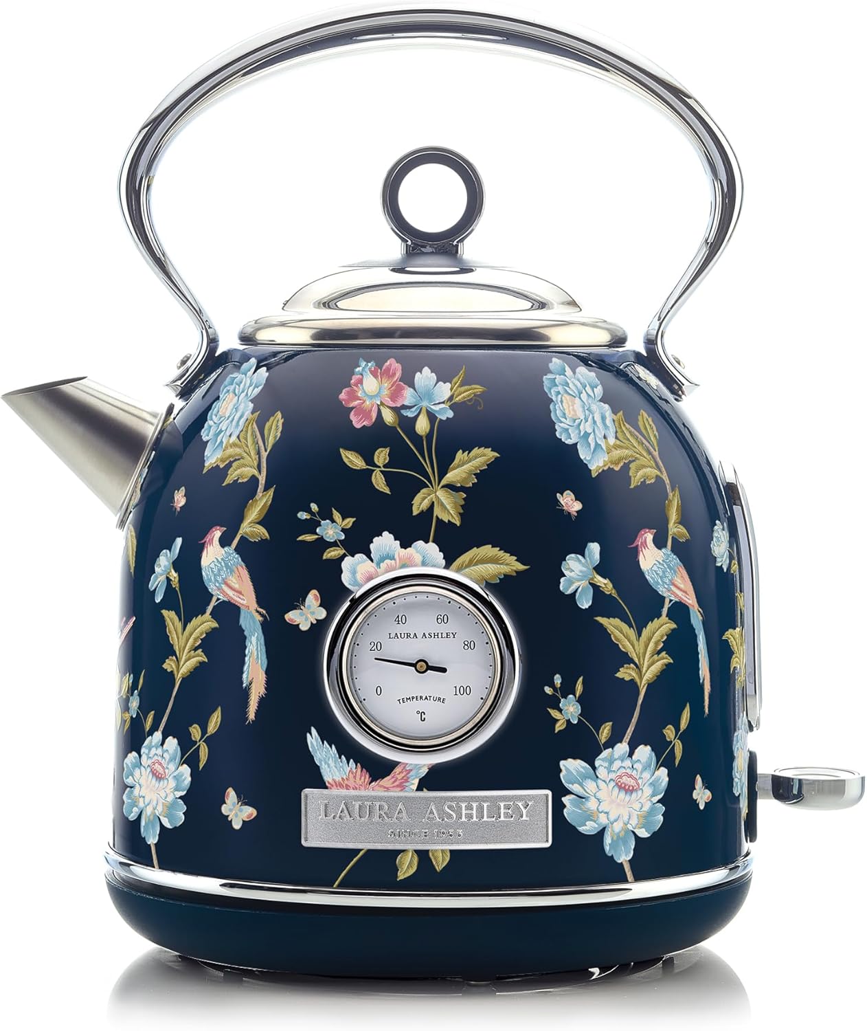 Chaleira Elétrica Laura Ashley 1,7L Inox Azul Marinho com Estampa Floral Elveden, Termômetro Externo, Filtro Removível, Dome VQ-SBPKK336-LAEN-US 1500W 110V
