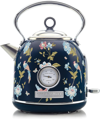 Chaleira Elétrica Laura Ashley 1,7L Inox Azul Marinho com Estampa Floral Elveden, Termômetro Externo, Filtro Removível, Dome VQ-SBPKK336-LAEN-US 1500W 110V
