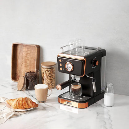 Máquina de Café Espresso HADEN Barista Brew Preto & Cobre, 20 Bar, Vaporizador, Reservatório 1,5L, Aço Inox, 110V