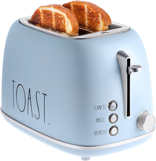 Torradeira Rae Dunn Retrô 2 Fatias Inox Azul Bebê com Fendas Largas, 6 Níveis de Tostagem, Funções Bagel e Descongelar, Bandeja de Migalhas Removível, 110V