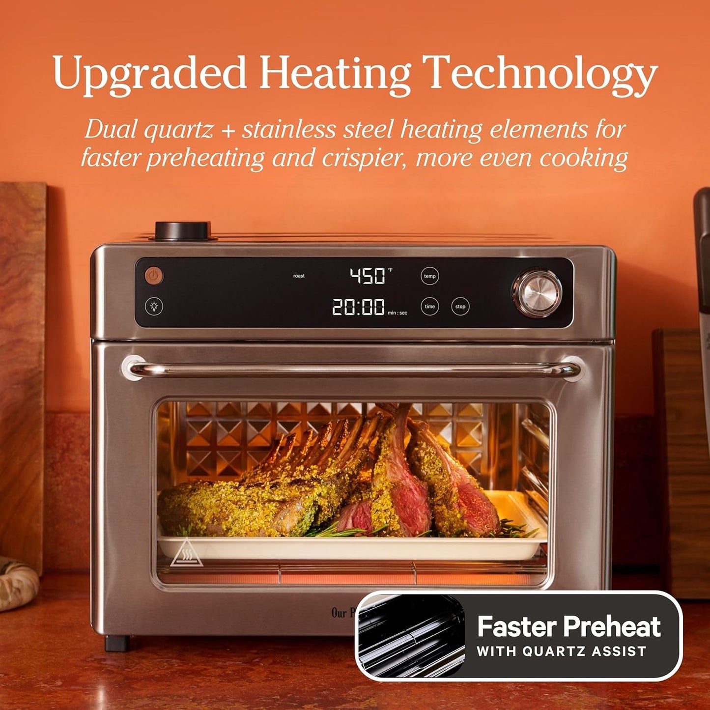 Forno Elétrico Digital 8 em 1 Our Place Wonder Oven Pro 30L Azul Blue Salt, Quartzo e Inox, Air Fry, 1700W, 3 Prateleiras, Sem PFAS, 110V