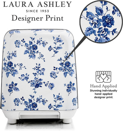 Torradeira 2 Fatias em Aço Inox Laura Ashley Rosa China com estampa floral, Slots Largos, 7 Níveis, Funções Descongelar, Reaquecer, Rack para Croissants, 850W, 110V