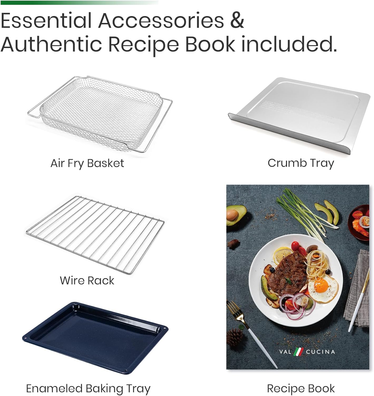 Forno Elétrico de Bancada Air Fryer Toaster Oven 10 em 1 VAL CUCINA TA25-GB3 Preto Fosco Inox, 26,3 L, Infravermelho, 1750 W, 110 V