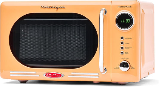 Forno micro-ondas de bancada Nostalgia retrô laranja, 700W, display digital LED, 12 programas, trava de segurança infantil, 20L, 110V