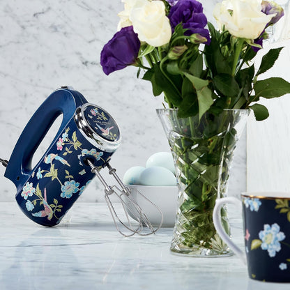 Batedeira de Mão Laura Ashley 200W Azul Marinho com Estampa Floral Elveden, 5 Velocidades Turbo Inox VQ-SBSMR57-LAEN-US 110V