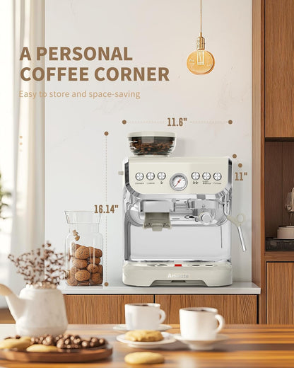 Cafeteira Espresso Amaste 15 Bar com Moinho Integrado, Vaporizador, 2L Branco, Kit Barista, Pre-Infusão, AC-517EA 110V