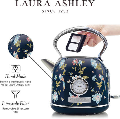 Chaleira Elétrica Laura Ashley 1,7L Inox Azul Marinho com Estampa Floral Elveden, Termômetro Externo, Filtro Removível, Dome VQ-SBPKK336-LAEN-US 1500W 110V