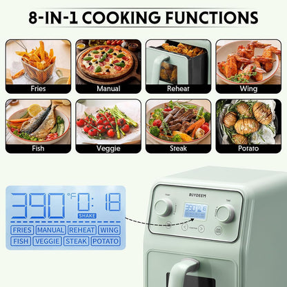 Air Fryer 8 em 1 BUYDEEM F51 Verde Cozy Inox com Visor LCD, Timer, Shake Reminder, 4,0 L, 110 V