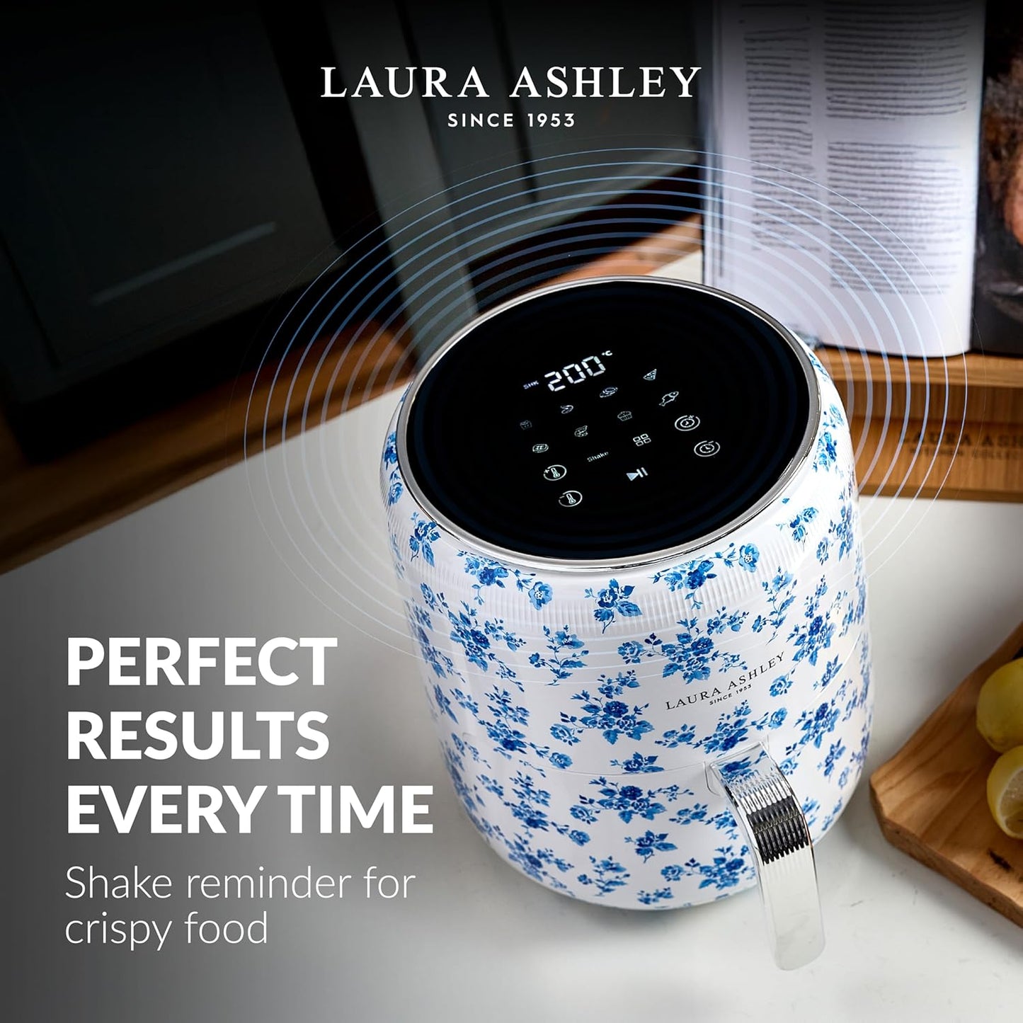 Fritadeira Elétrica Air Fryer Digital 4,5L Laura Ashley Branco com Estampa Floral China Rose 1500W 9 Programas 110V