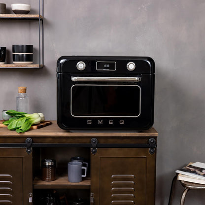 Forno Combinado de Bancada Retrô SMEG Preto 30 L Ar Forçado Vapor e Air Fry 1800W 110V