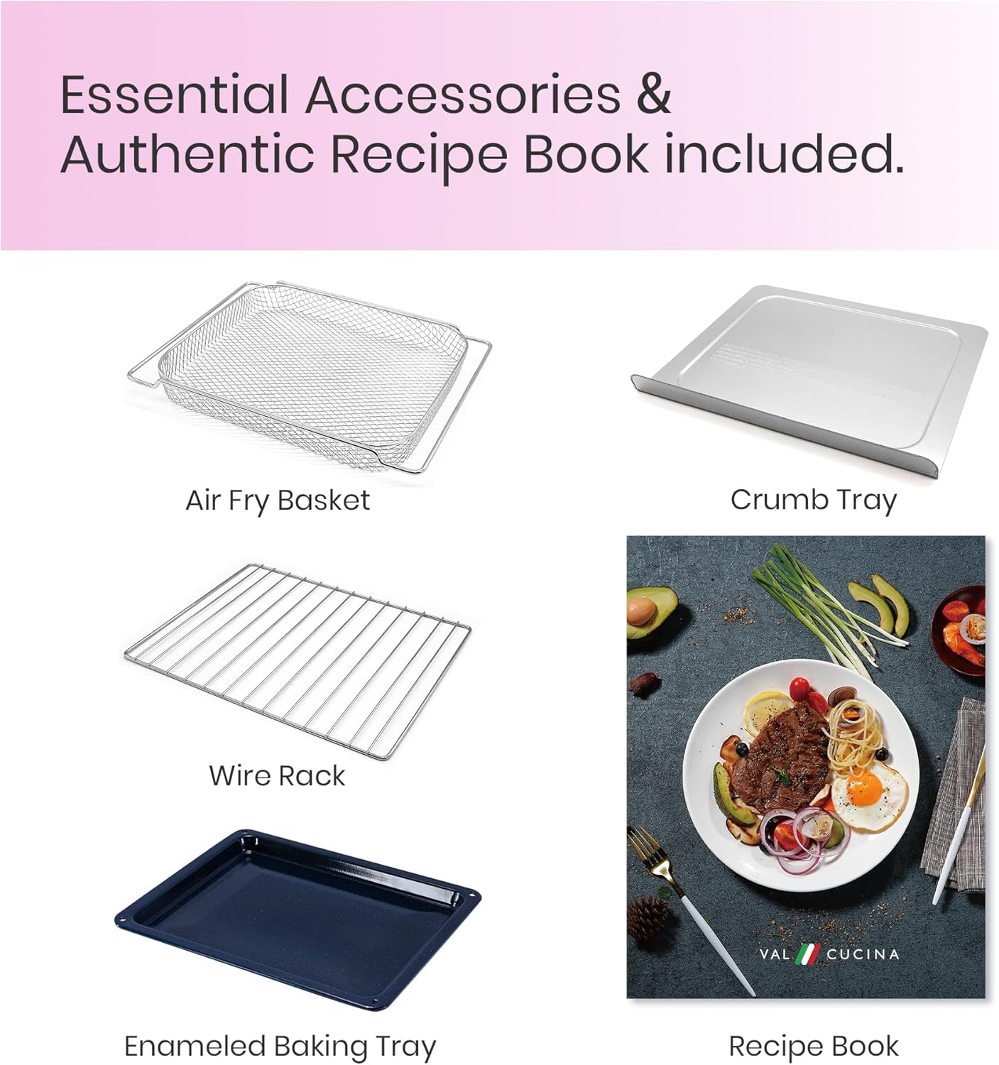 Forno Elétrico de Bancada Air Fryer Toaster Oven 10 em 1 VAL CUCINA TA25-GP3 Rosa Retrô, 26,3 L, Infravermelho, 1750 W, 110 V