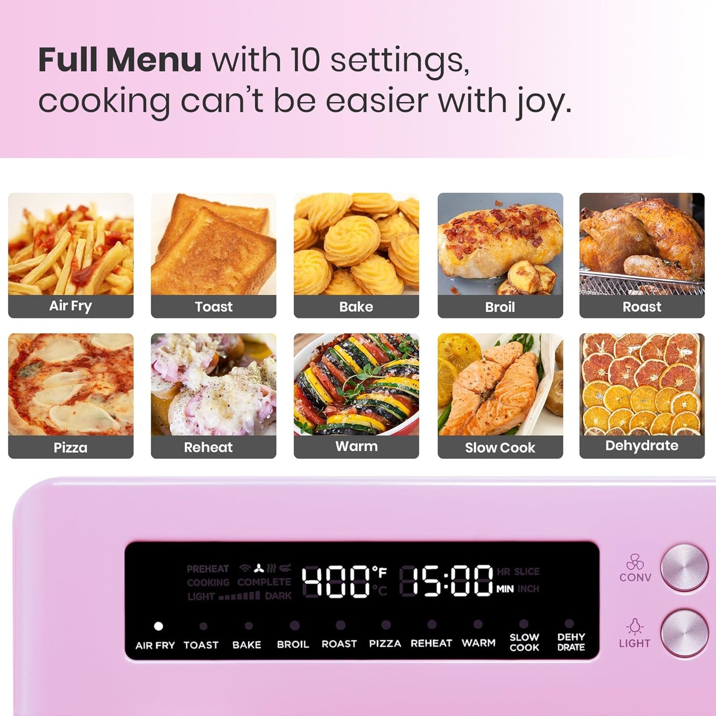 Forno Elétrico de Bancada Air Fryer Toaster Oven 10 em 1 VAL CUCINA TA25-GP3 Rosa Retrô, 26,3 L, Infravermelho, 1750 W, 110 V